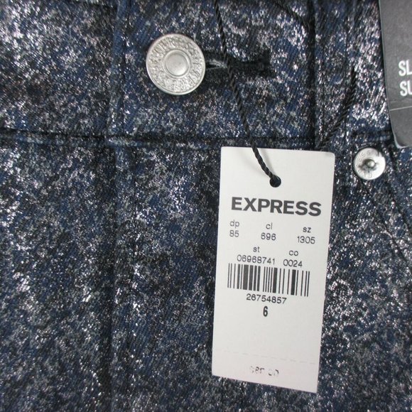 Express Super High Waisted Metallic Dark Wash Slim Jeans Stylish Size 6 $80 - Picture 6 of 9